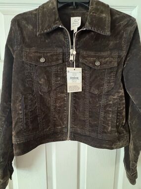 Cinq à sept Flocked Denim Zip Jacket in Dark Olive